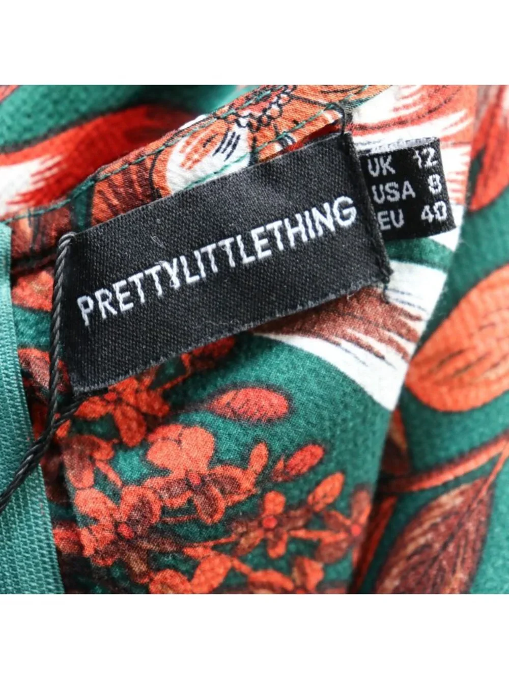 Pretty Little Thing Emerald Green Floral Strappy Satin Cowl Midi Dress NWT - Picture 4 of 16